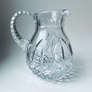 Heavy Clear Cut Crystal Juice Water Pitcher Jug Diamond Pattern
